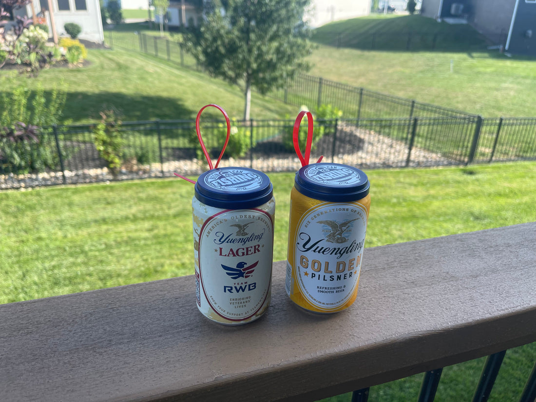 Yuengling traditional lager and golden pils with beer can fishing lids