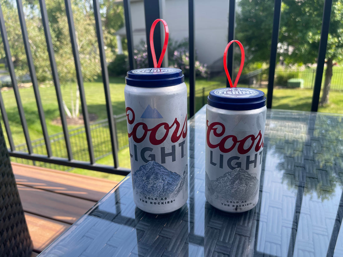 16 oz. and 12 oz. Coors Light Cans with Beer Fishing Lids