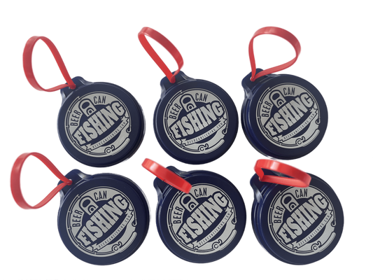 6 pack of beer can fishing game lids